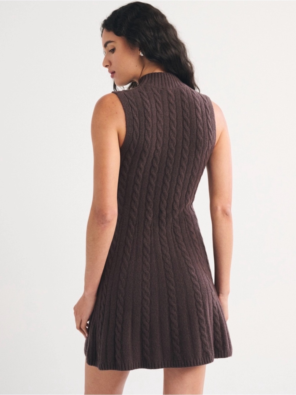 Abercombie Mock Neck Sleeveless Cable Knit Mini Dress - Chocolate Brown - Picture 2 of 4